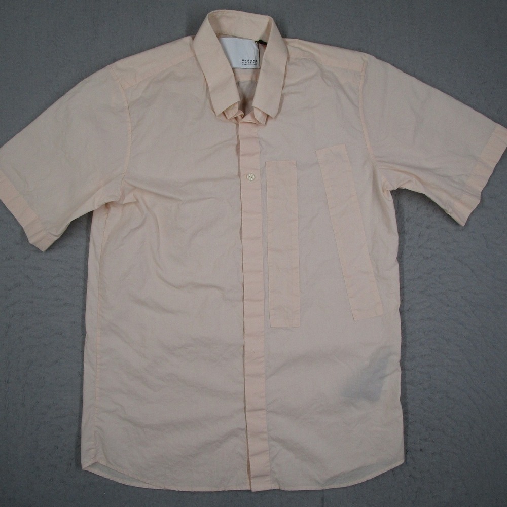 Matthew Miller Mens Untitled Mixed Media Short Sleeve Shirt Pink Peach Large
